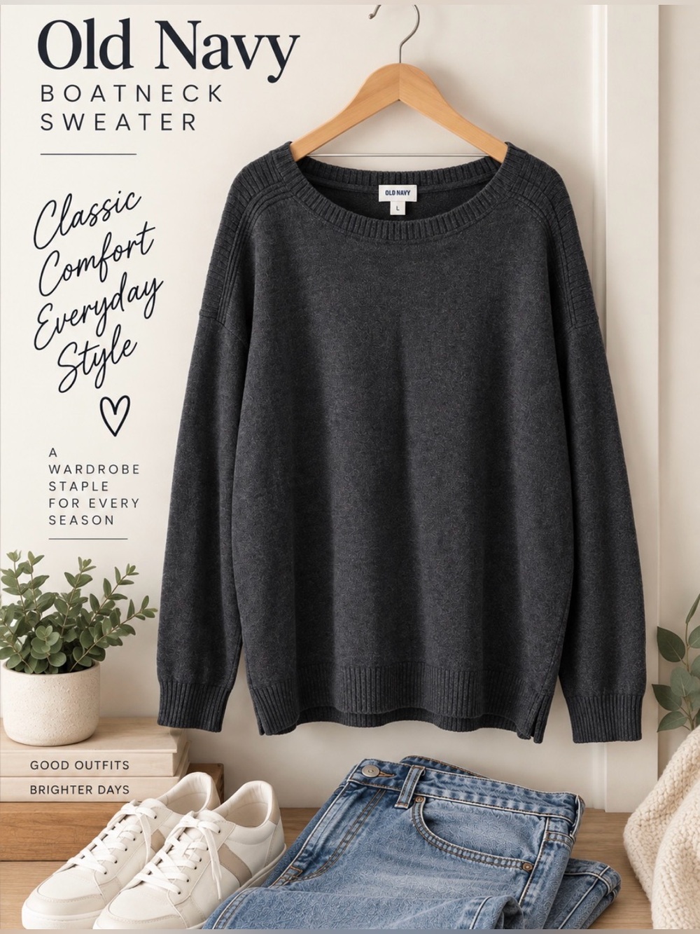 Old Navy Dark Charcoal Scoop Neck Pullover Sweater.
